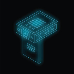 Poster - Futuristic scanner emitting a bright blue light in the dark