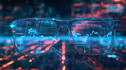 Fototapete - augmented reality glasses visualizing ai-driven network diagnostics, displaying live graphs, data pa