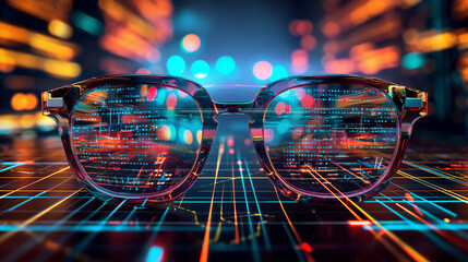 Fototapete - augmented reality glasses visualizing ai-driven network diagnostics, displaying live graphs, data pa