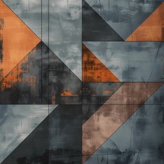 Fototapete - Abstract Geometric Shapes in Rust, Grey and Blue Tones
