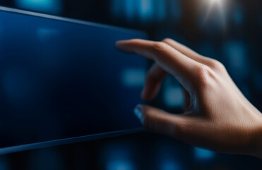 Aufkleber - Close-up of a businessman's finger pointing at a virtual screen 
