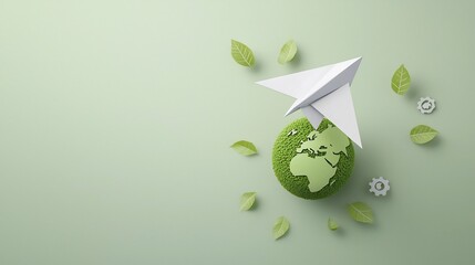 Poster - Conceptual image of a paper airplane orbiting a green planet Earth symbolizing the importance of eco friendly technology and environmental sustainability in the modern world