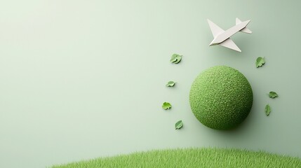 Aufkleber - Eco Conscious Paper Plane Soaring Around a Green Planet Symbolizing Sustainability Solutions and Environmental Innovation for a Greener Future