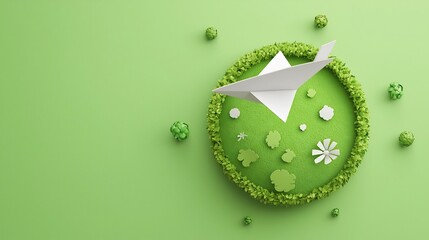 Aufkleber - Paper Airplane Circling a Vibrant Green Earth Promoting Alternative Energy Solutions and Environmental Consciousness