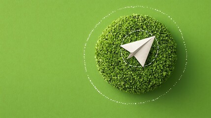 Aufkleber - Paper Airplane Gracefully Circling Vibrant Green Earth Symbolizing Alternative Energy Solutions and Environmental Consciousness