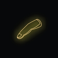 Poster - Neon yellow finger is touching a glowing button on a black background