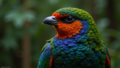 Wall Mural - seamless iridescent bar-tailed trogon texture with realistic patterns and soft lighting