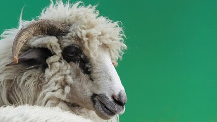 Wall Mural - chewing sheep on green screen slow motion