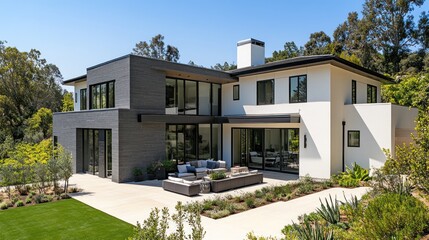 Wall Mural - Modern Architectural Masterpiece: Luxurious Two-Story Home with Expansive Outdoor Living Space