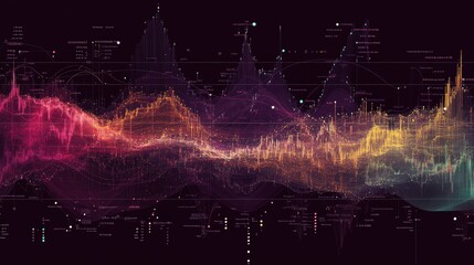 Poster - A scatter plot chart analyzing stock correlations, with data points spread across a grid, emphasizing relationships between different stocks.