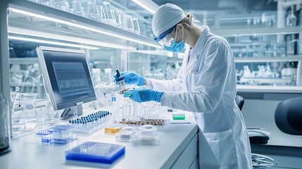 Poster - Scientist in Lab Coat Analyzing Biofuel Samples Using Cutting Edge Processing Technology in a Professional Laboratory Environment