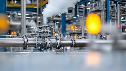 Poster - Close up view of the intricate network of refinery pipes with steam rising amidst the industrial landscape showcasing the vital fuel processing that power our energy driven world