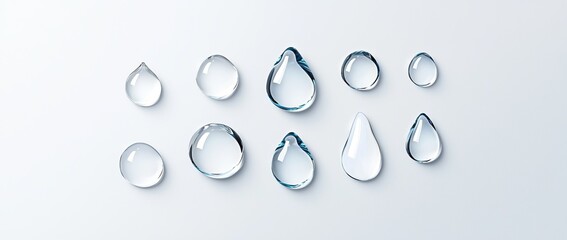 Poster - Authentic condensation droplets. Modern isolated droplet on a transparent background. 3D clear glass droplet texture set. Liquid wet surface illustration in PNG with a white reflection design, macro