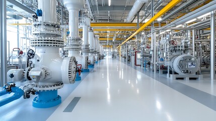 Poster - Detailed view of a modern natural gas processing facility showcasing the complex network of interconnected pipelines tubing