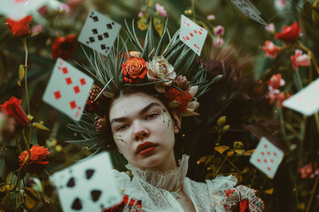 Wall Mural - portrait of beautiful girl adventure in surreal world created with generative ai