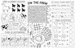 © juliyas - On the farm placemat with cute animals. Farm activity mat for kids with dot to dot, find differences, word search and maze games. Cow, horse, turkey and other farm animals. Vector illustration
