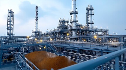 Aufkleber - Close up View of Oil Extraction Entering Industrial Refinery Complex with Intricate Pipes Valves and Equipment for Energy Production and Processing