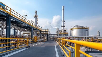 Poster - Aerial view of a large industrial gas processing plant with extensive network of large metal tanks and pipelines