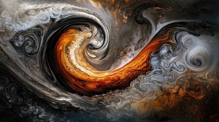 Fototapete - An artistic composition featuring spiraling lines in contrasting colors on a dark background, creating a captivating visual effect for modern art themes