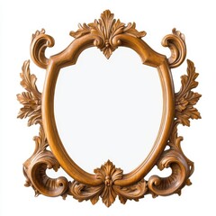 Ornate wooden mirror frame with intricate carvings and a blank reflective surface.