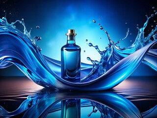 Poster - Captivating Blue Liquid on a Cool Fluid Background Perfect for Product Photography Showcasing Innovative Designs and Modern Aesthetics in Dynamic Visuals