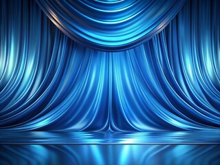 Poster - Captivating Blue Motion Background with Shiny Waves in a Curtain Style Perfect for Product Photography and Creative Displays