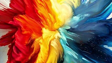 Poster - Vibrant Explosion of Colorful Paint Blasts in Red, Yellow, Blue, and Aqua Shades Creating an Abstract Art Piece with Dynamic Movement and Energy