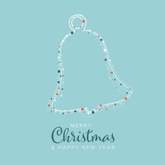 Wall Mural - simple christmas card template with white christmas bell decoration and blue and red dots on light b