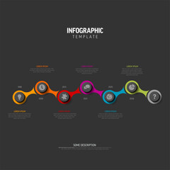 Poster - Simple solid chain color timeline template with icons in dark gray buttons, years and descriptions. Multipurpose time line template on dark background with years and icons