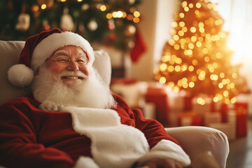 Santa Claus with a Christmas Tree Background