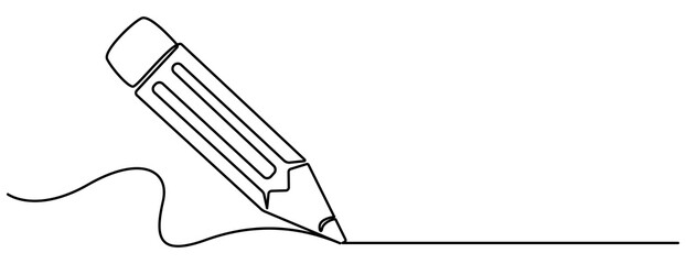 Aufkleber - Pencil vector illustration with continuous one single line drawing isolated on white background. pencil sketch , line drawing style on white background, vector design. Pencil Continuous Line Art 
