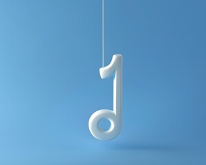 Poster - A White Music Note Hanging on a String Against a Blue Background