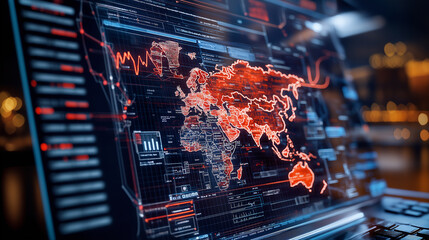 Poster - global map displaying e commerce sales distribution in red tones