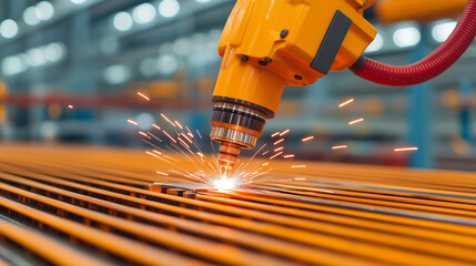 Poster - Robotic welding system creating sparks on metal surface