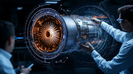 Aufkleber - Innovative engineers examining futuristic turbine design with precision