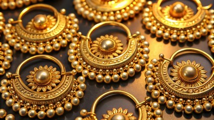 Sticker - Close-up of Golden Ornate Jewelry with Sun-Shaped Centerpieces