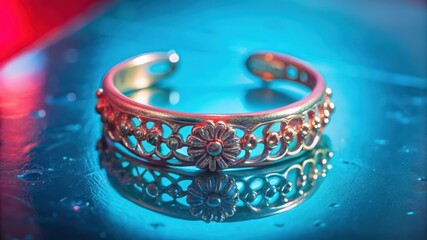 Sticker - Ornate Gold Bracelet with Floral Design on a Blue Surface