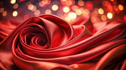Fototapete - Captivating Red Silk Fabric in a Dynamic Swirl with Bokeh Effect, Showcasing the Elegance and Texture of Luxurious Material in a Vertical Composition
