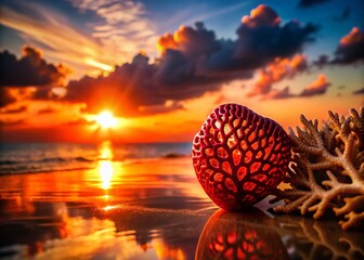 Poster - Captivating Silhouette of Coral Gemstone Against a Vibrant Sunset Sky, Showcasing Intricate Patterns and Textures in a Unique Artistic Display of Nature's Beauty