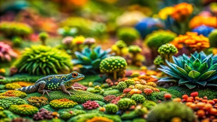 Poster - Captivating Tilt-Shift Photography of Camouflage Patterns Blending Within Nature’s Palette, Showcasing the Art of Disguise in Flora and Fauna Environments