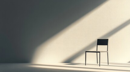Poster - Minimalistic Black Chair on Smooth Floor Under Natural Light with Long Shadows Creating a Serene and Calm Atmosphere in a Modern Space