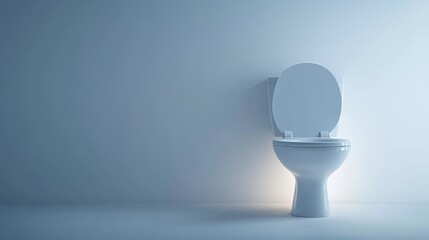 Poster - Minimalist white toilet against a soft blue backdrop, emphasizing simplicity and modern design elements in a clean bathroom setting for contemporary interiors