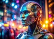 © Supittra - Close-Up of a Humanoid Metal Robot Face in Computer Graphics - Futuristic Design with High Detail and Depth, Perfect for Sci-Fi and Technology Themes