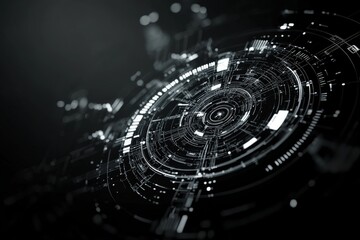Poster - This image showcases a futuristic digital interface filled with circular patterns and intricate details, reflecting technological advancement and innovation.