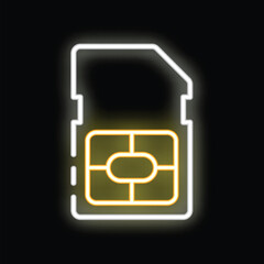 Poster - Neon sim card glowing on a black background, concept for mobile communication