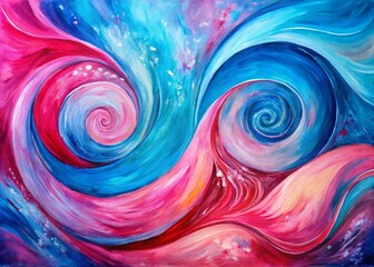 Poster - Colorful Abstract Painting in Pink and Blue with Rule of Thirds Composition for Vibrant and Unique Wall Art Décor, Perfect for Modern Interiors and Creative Spaces