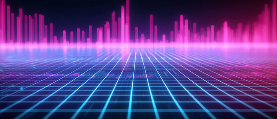 Poster - Futuristic neon grid with vibrant pink and blue visualizations