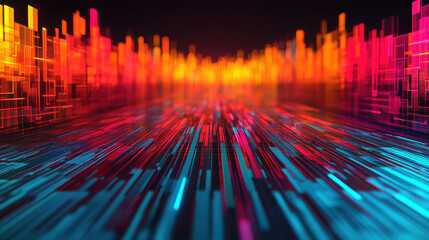 Poster - Futuristic digital landscape with vibrant colors and glowing lines