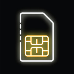 Poster - Neon sign style illustration featuring a sim card glowing on a black background