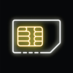 Poster - Yellow neon sim card icon glowing on black background